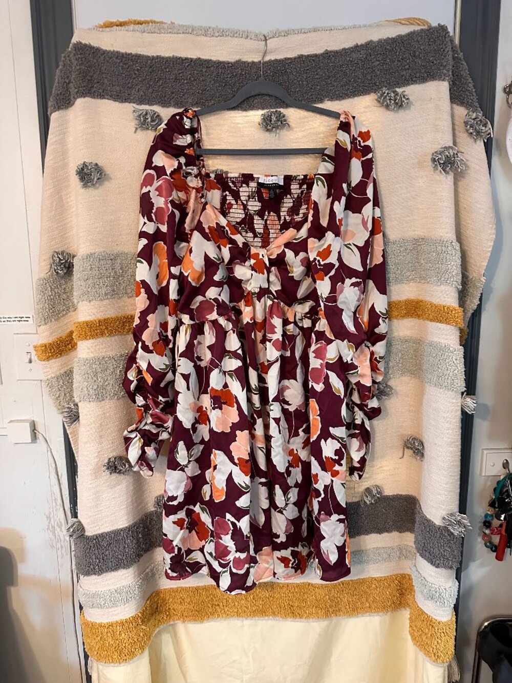 Eloquii Elements Autumn Floral Square Neck Mini Dress Burgundy - 18